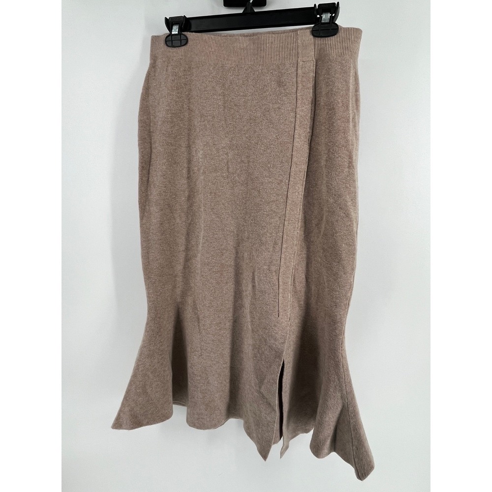 Bluivy Knit Midi Skirt Womens Large Taupe Brown Mermaid Hem New‎ NWT